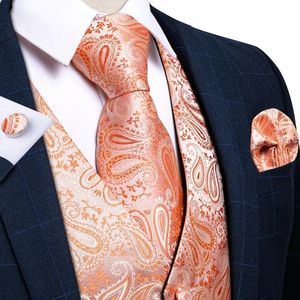 Blazers mode kostym Vest Orange Paisley Men's Casual Wedding Silk Vest Neck Tie Set Business Vneck ärmlös Waistcoat Jacket Dibangu