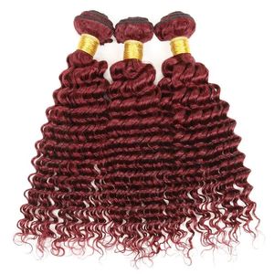 Wątwa Najlepsza jakość peruwiańskiej głębokiej kręconej fali włosów Burgundowe splaty 99J Peruwiańskie dziewicze remy ludzkie przedłużenia włosów Peruwiańskie głębokie kręcone włosy