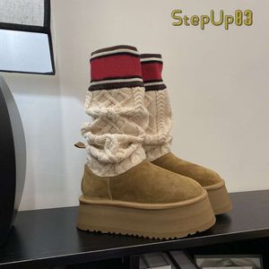 Clássico suéter carta botas altas designer feminino inverno empilhamento bota moda quente austrália sobre o joelho plataforma botas de neve 2024