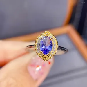 Anelli a grappolo Il regalo per la tua ragazza Anello di lusso con tanzanite Pietra preziosa Gioielleria raffinata in argento sterling 925