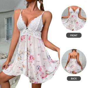 Mulheres sleepwear sexy floral malha renda sleepdress mulheres transparente profundo decote em v backless nightdress solto babydoll verão nightie exótico