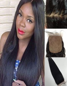 Human Hair Silk Closure 4x4 inch Straight ChineseMongolian Virgin Hair Lace Closure Can be Dyed silk0171318972