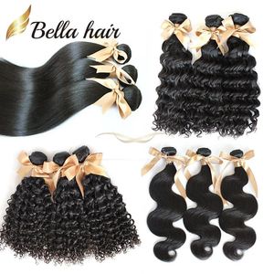 Wefts VENDA 9A Extensões de Cabelo Humano Brasileiro Cabeça Cheia Pacotes Virgem Cabelo Tece Kinky Curly Onda Corporal Reta Profunda Trama Ondulada 3 Bundl