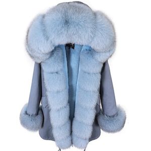 Maomaokong inverno casaco feminino natural gola de pele de raposa manguito jaquetas pretas outwear grosso luxo real pele parka casaco de pele feminina 240102