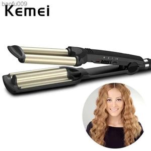 Glätteisen Kemei Professional Wave Hair Styler 3 Fässer Big Wave Lockenstab Lockenwickler Crimpeisen Fluffy Waver Salon Styling Tools L2