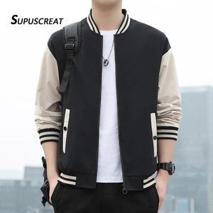 SupusCreat Spring Autumn Men Baseball Jacket Stand Collar Koreanスタイルのカジュアルジャケットとコート男性スリムフィットボンバージャケット5xl 240103