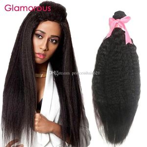 Wefts Glamorous Brazilian Human Hair Kinky Straight 1 Piece Virgin Indian Malaysian Mongolian Hair Wefts Light Yaki Hair Weave for black