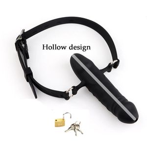 DoubleEnded Dildos Mouth Gag Dildo Oral Fixation Harness Bondage Leather Strap On Sex Toys Penis Plug Silicone For Couple Women 240102