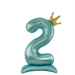 42 Inch Crown Number Balloon with Base Birthday Anniversary Party Decorations Blue Pink