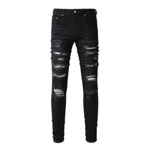 Amirs Jeans Designer Mens Jeans Roxo Jeans High Street Hole Star Patch Homens Mulheres Amirs Star Bordado Painel Calças Stretch Slim-Fit Calças J2