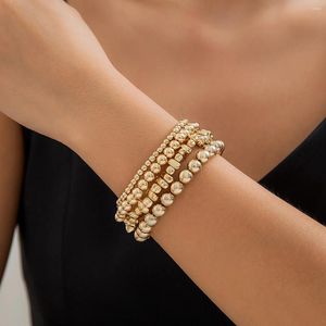 Strang PuRui Böhmen Einfache Perlenkette Armbänder Für Frauen Gold Farbe CCB Ball Link Armreifen Mehrschichtigen Schmuck Damen Party