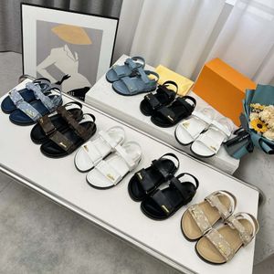 Tasarımcı Sandalet Sunset Comfort Düz Sandal Fildişi Beyaz Siyah Açık Mavi Tahıl Deri Konfor Kadın Yaz Moda Deri Deri Düz Konfor Sandal Boyutu 35-42