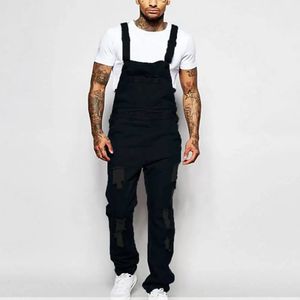 Mens Bahar Yaz Denim Dungaree Tulum Pantolon Bib Pantolon Yırtılmış Kargo İş Kot Tulum Giysileri S-2XL 240103