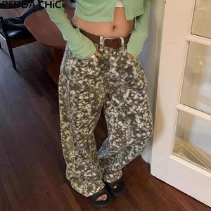 Women's Jeans REDDACHiC Fairycore Floral Printing Women Summer Wide Leg Casual Oversize Pants High Waist Trousers Holiday Streetwear