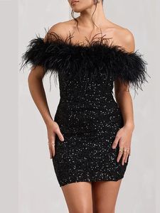 Fashion Feather cekinowa sukienka wieczorowa 2024 Spring Sexy Backless Party Mini sukienka dla kobiet wyjątkowa krótka spódnica 240103