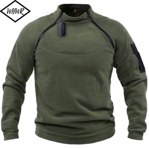 Vinterens stående krage fleece Pullover Solid Color Tactical Outdoor Jacket Jaktkläder blixtlås Vindtätt förtjockande kappa 240103