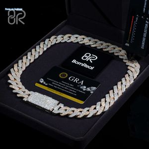 14mm 18 VVS Custom Moissanite Cuban Link Chain Necklace Two Tones 925 Sterling Silver Fine Jewelry