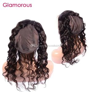 Fechamentos Glamorous Malaio Onda Natural Cabelo 360 Lace Frontal Barato Cabelo Humano Rodada Fechamento de Renda com Cap Peruano Indiano Cabelo Brasileiro