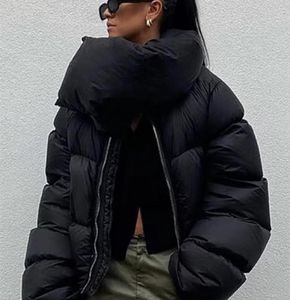 Mulheres para baixo parkas inverno cachecol gola jaqueta sólida grosso quente solto bolha algodão casacos feminino preto puffer casual outwear 2210084143206