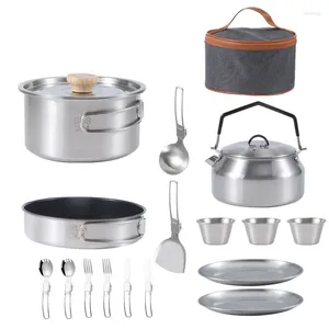 Kochgeschirrsets Outdoor Edelstahl Camping-Picknick tragbarer multifunktionaler Speichertopfversorgung Set Set Set