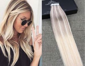 Balayage renk 16 24 inç tutkal cilt atma pu bant insan saç uzantılarında brezilya remy saç