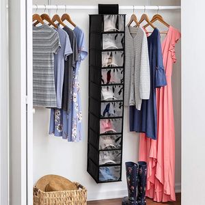 10 Shelf Hanging Storage Bags Closet Hat Shoes Organizer Rack Nonwoven Cloth Holder Display 240102