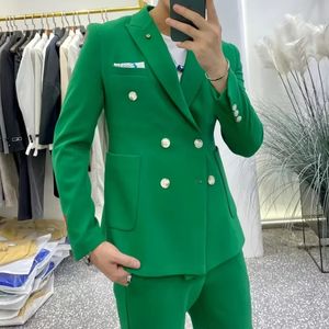 Fall Korean Blazer Wysokiej jakości garnitur Suknia ślubna 2 sztuki Homme Mariage zielony szczupły trawes de boda para hombre 240103