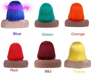 Parrucche per capelli vergini brasiliani Mathinemade Bangs Parrucca dritta rossa rosa blu viola Bob 100 capelli umani9672487