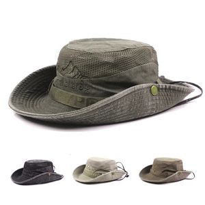 Mäns mössa Summer Mesh Breattable Retro 100% Cotton Bullet Hat Panama Jungle Fishing Hats Novelty Dad's Beach Cap Bucket Hat 240102
