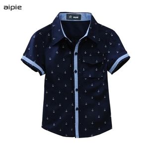 Shirts New Summer Children shirts Printing Anchor pattern Cotton 100% Shortsleeved Boy's shirts Fit for 314 Years kids shirts 210306