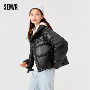 Jackets Semir Down Jacket Women Standup Collar White Duck Down Winter New Loose Solid Simple Style Ladies Jacket Commuter