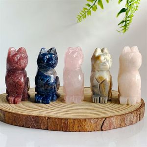 Estátua de gato de altura artesanato pedra de chakra natural esculpida em cristal reiki estatueta de animal de cura