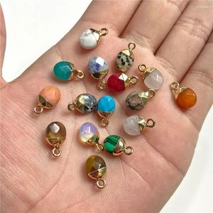 Charms 5st Natural Stone Oval Facettered Charm Pendant For Diy Jewellery Making Halsband örhängen GEM Accessory 6x10mm grossist