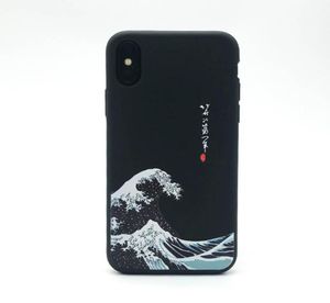 カナガワの日本のアート電話ケースiPhone 66S77S8PLUSX BLACK EMBOSSTPU ULTRA THIN THINS STYLE3605825