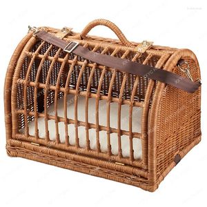 Cat Carriers Imported Rattan Cabas Pet Nest Bag Hand-Woven Cage House Pour Chat Wood