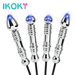 IKOKY Electric Shock Anal Plug Therapy Massager Sex Toys for Men Women Masturbation Metal Electro Butt Themed 240102