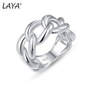 LAYA 100% 925 Sterling Silver Cuban Chain Link Rings For Men Women Unique Design Plain Silver Original Modern Jewelry Trend 240103