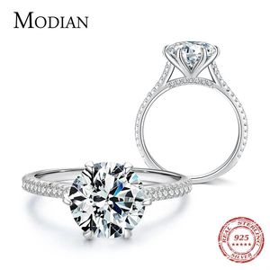 Necklaces Modian Clear 3ct Cz Stone Ring Classic Real Sterling Sier Crown Rings for Women Wedding Engagement Statement Fine Jewelry