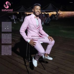 Men's Suits Real Po Pink Slim Fit Wedding For Men 3 Piece Pants Set Formal Groom Dinner Party Peaked Lapel Tuxedos Blazer Masculino