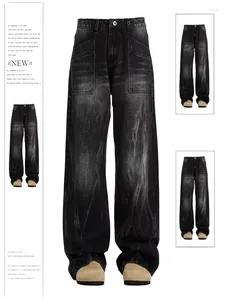 Мужские джинсы, мужские черные готические мешковатые брюки-карго, винтажные джинсовые брюки Y2k, эстетические ковбойские брюки большого размера в стиле Харадзюку, дрянная одежда