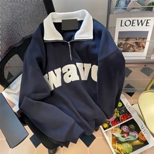 Men's Polo Shirts Retro Turndown Collar Half Zipper Sweater Women's Autumn Loose Long Sleeves Letter Print Chic Tops Tees 240102