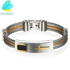 Chokers boniskskiss çok katmanlı erkekler paslanmaz çelik bilezik altın sier renk çapraz bilezikler için erkekler için moda takı