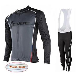 Sets CUBE team mens mtb cycling Winter Thermal Fleece long sleeve jersey bib pants sets ropa ciclismo hombre Warmer bike Outfits Y21031