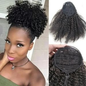 Kucyki afro perwerly kucyk dla czarnych kobiet naturalne czarne włosy Remy 1 kawałek klips w kucykach sznurka