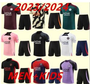 PSGES 23 24 25 SPORTS KORT SLEEVE PARIS Sportkläder Training Wear Kort ärm Set Fotbollskjorta Set Uniform Chandal Vuxen Sweatshirt Tröja Set Herr T-shirt Kids