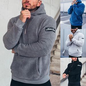 Men's Fuzzy Sherpa Sweatshirt Fashion Pullover Fleece Hoodies Plush Hooded Sweater Coat 240102