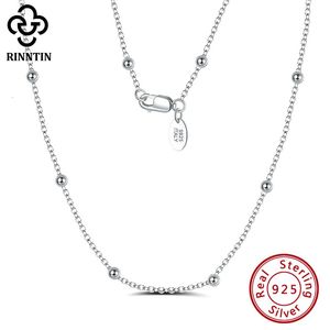 Rinntin 925 prata esterlina satélite corrente 1.0mm cabo corrente com bola contas colar para mulheres e meninas moda jóias sc43 240103