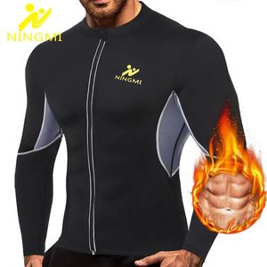 Jacken Ningmi Männer Abnehmen Home Gym Shirts Jacke mit Langarm Fiess Strumpfhosen Gewichtsverlust Neopren Sauna Taille Trainer Body Shapers