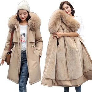 Dresses Fashion Coat Winter Fake Fur Collar Oversized Long Jacket Woman Warm Lining Winter Female Puffer Jacket Parkas Mujer 2023 New