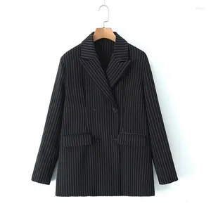 Kadın Suits Kadınlar Dikey Çizgili Zarif Ol Blazer Vintage Çifte Kesilmiş Uzun Kollu Ofis Lady Business Formal Work Wear Ceket